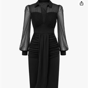 Belle Poque Womens Vintage Dress Mesh Long Sleeve Dress Ruched Dress for Work